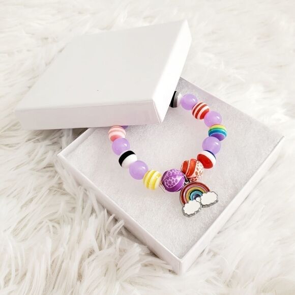 Handmade Children's Stretch Rainbow Pride Beaded Bracelet - Picture 1 of 14